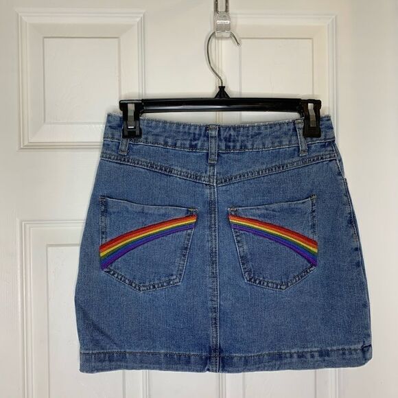Forever 21 Rainbow Button Fly Denim Skirt - Picture 5 of 7